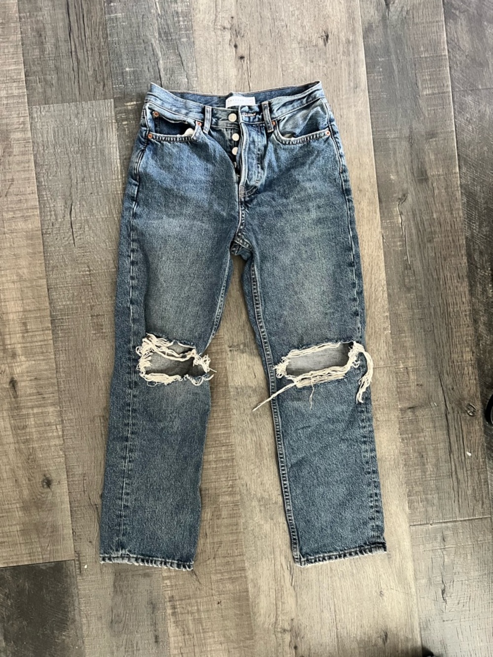 Topshop Dad Distressed Straight Leg Jeans - Blue